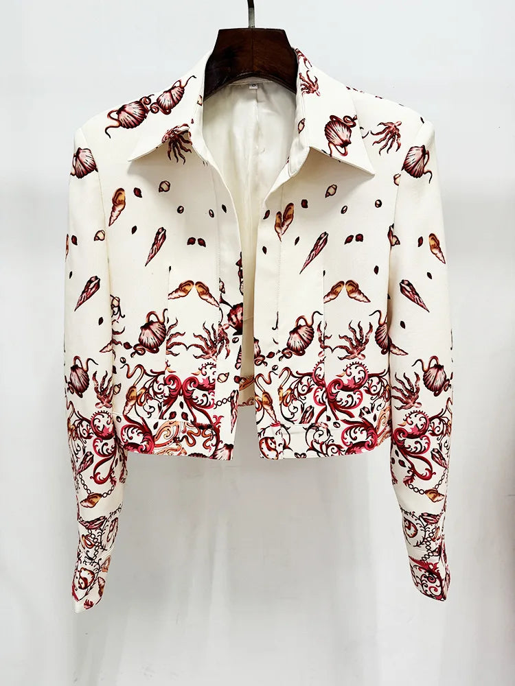 Women’s Sea World Print 3PCS Set – Camisole, Cropped Jacket & Pants Suit
