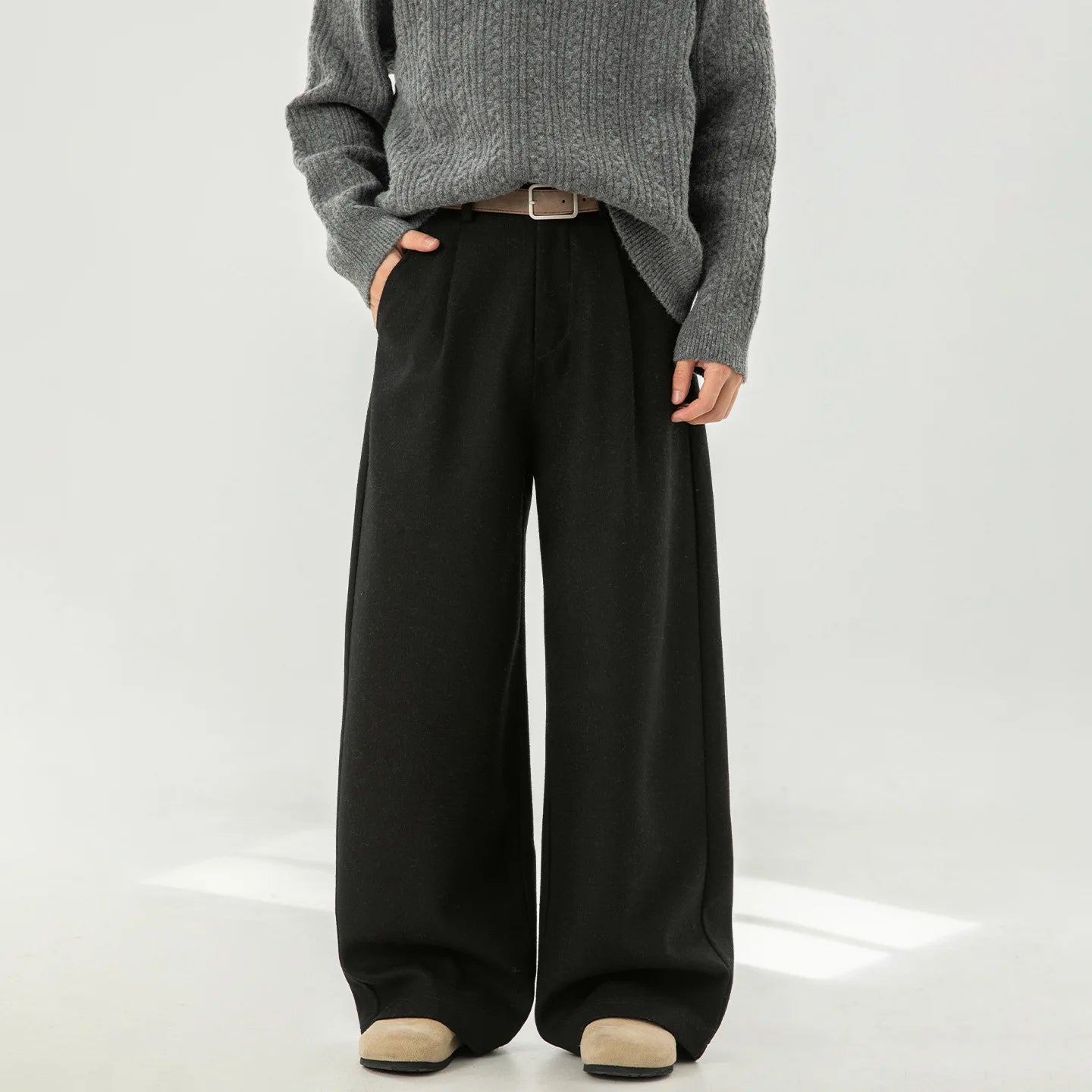 Men Solid Wide Leg Casual Trousers