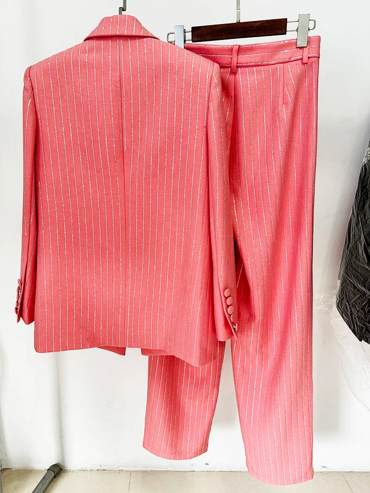 Women’s Striped Diamond Blazer & Pants Set – High Street
