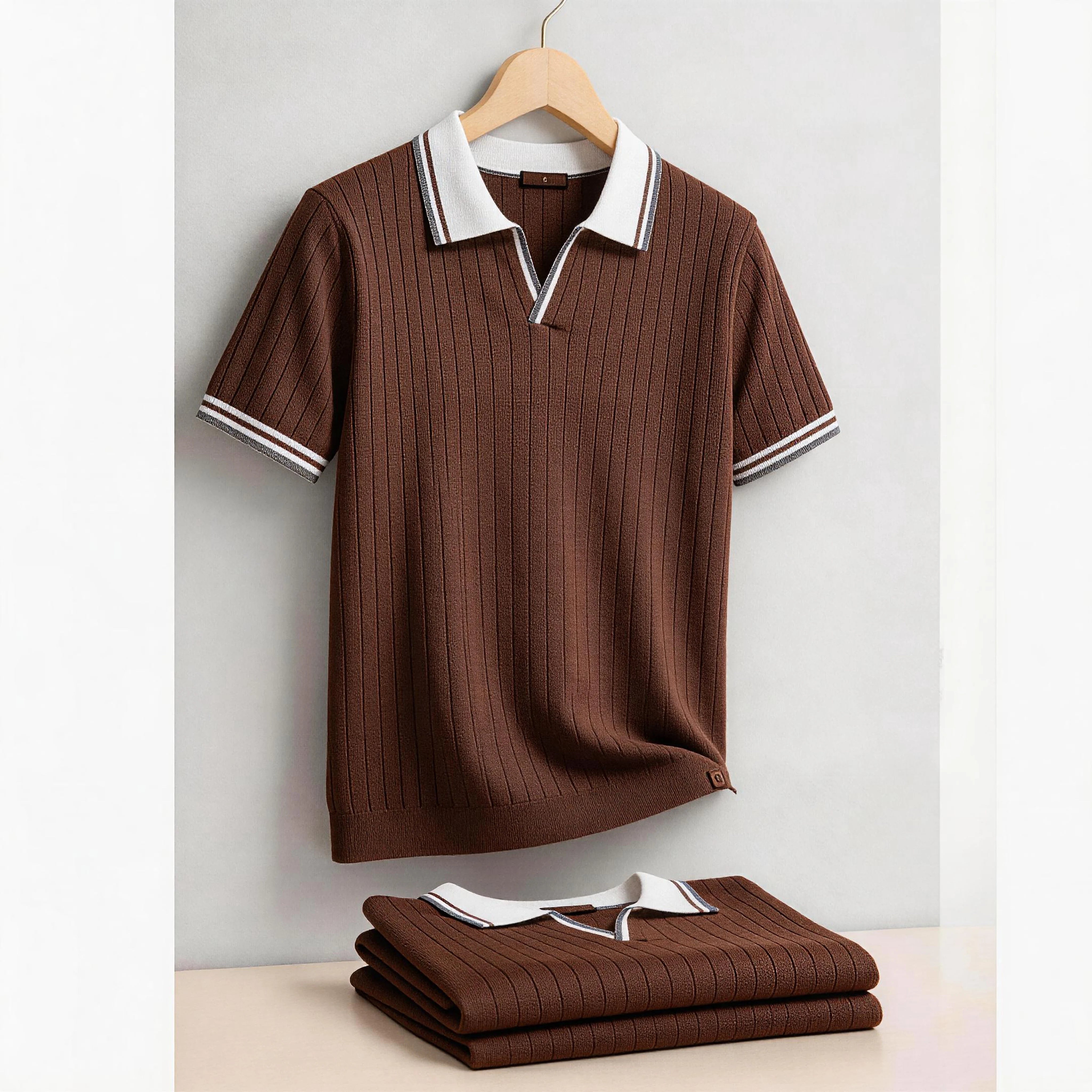 Men Cotton Polo Shirt Short Sleeve Solid Color Casual