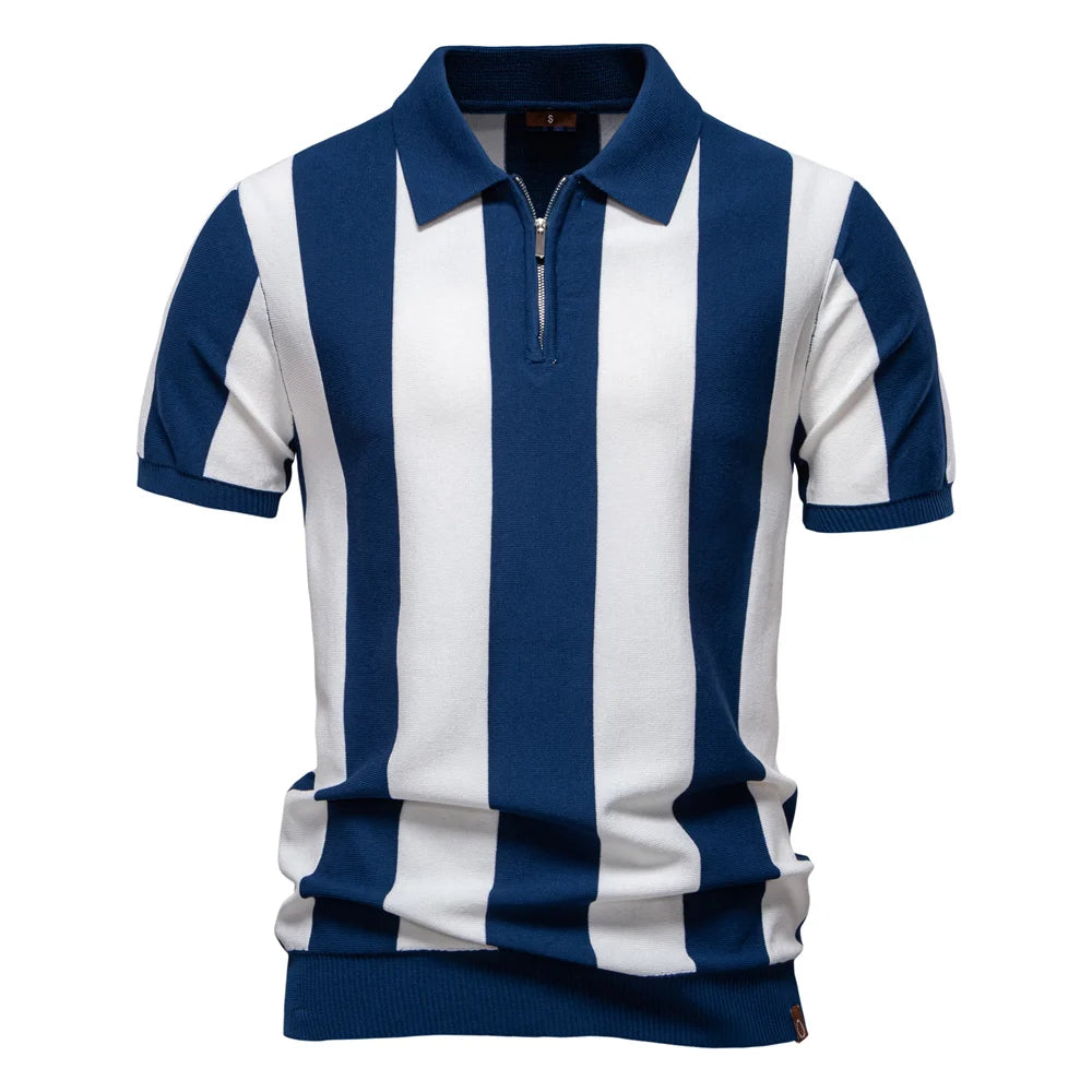Men Short Sleeve Striped Polo Shirt