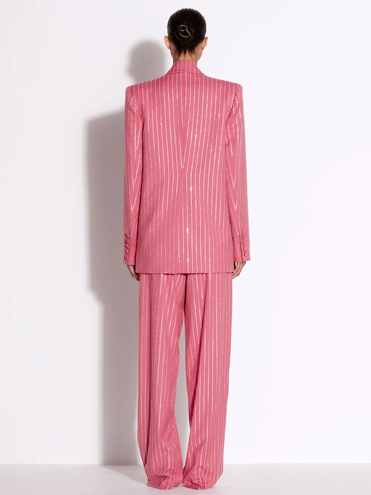 Women’s Striped Diamond Blazer & Pants Set – High Street