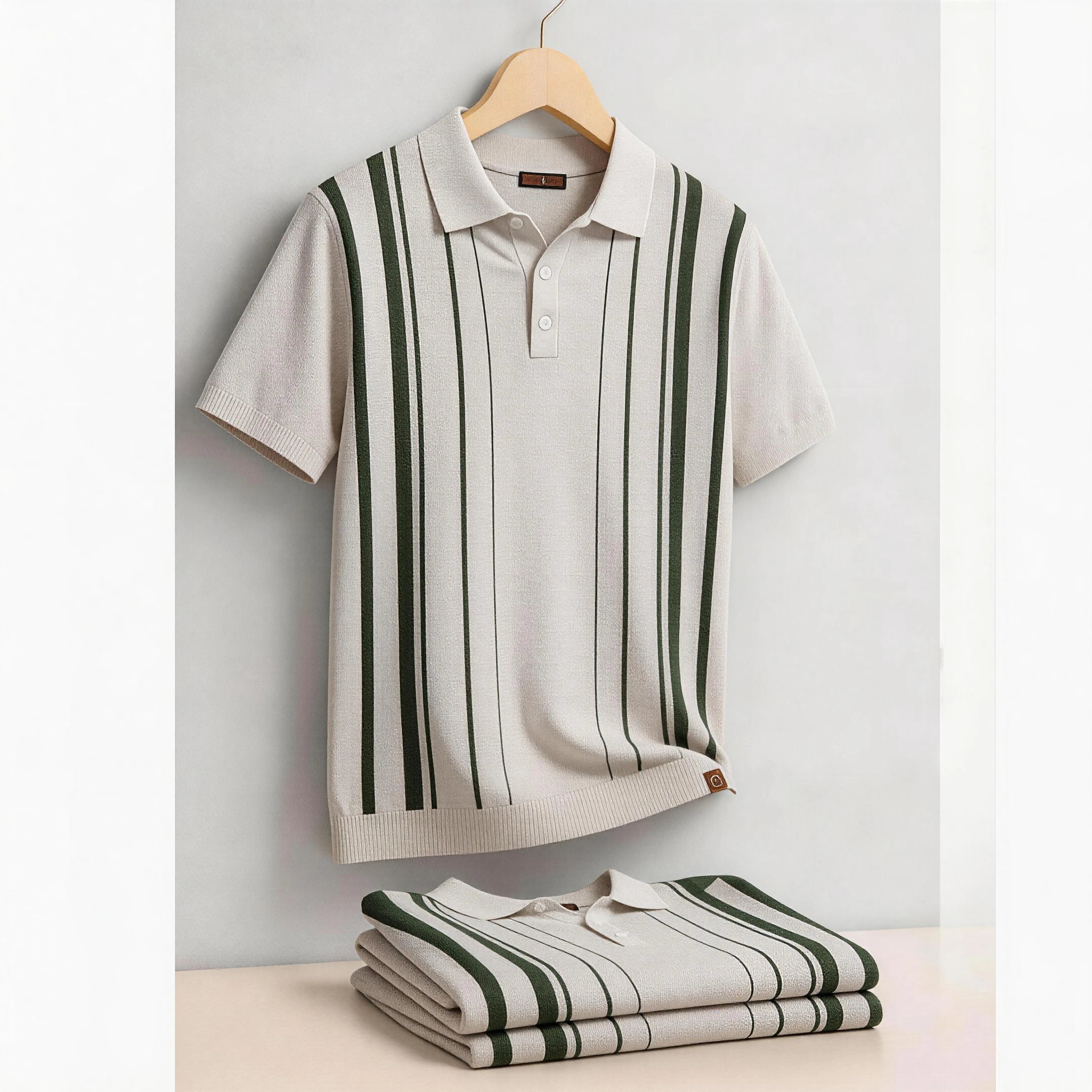 Men Polo Shirt Short Sleeve Stripe