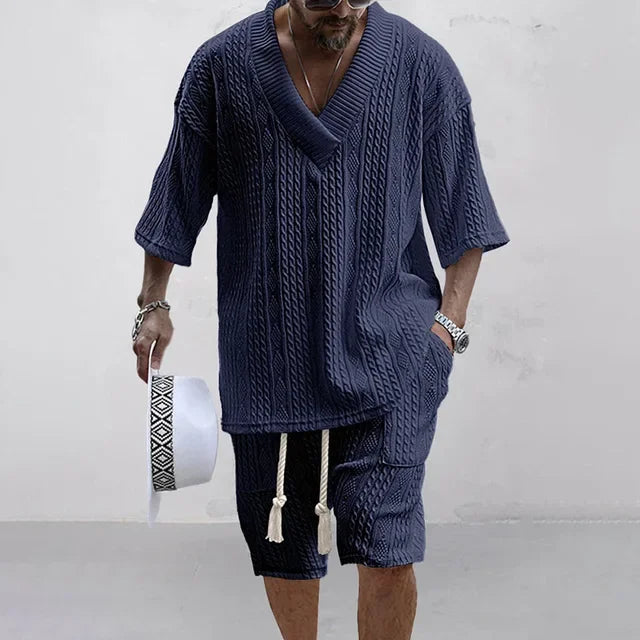 Men’s Summer 2 Piece Set V Neck T Shirt and Shorts