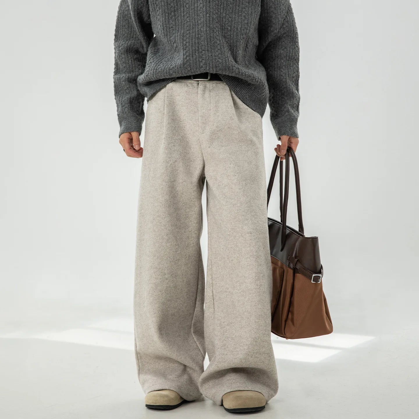 Men Solid Wide Leg Casual Trousers