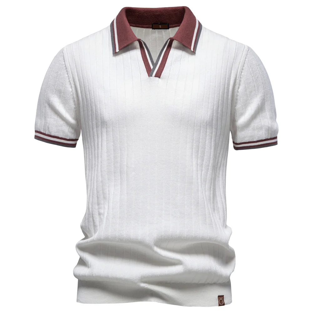 Men Cotton Polo Shirt Short Sleeve Solid Color Casual