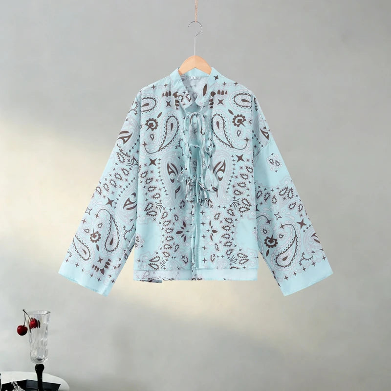 Women’s Paisley Print Blouse & Wide Leg Pants Set – Boho Style