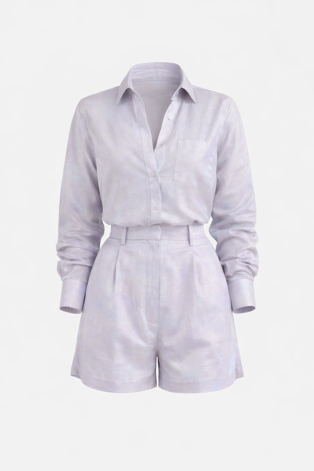 Women’s Casual 2-Piece Shirt & Shorts Set – Button Detail Summer Outfit