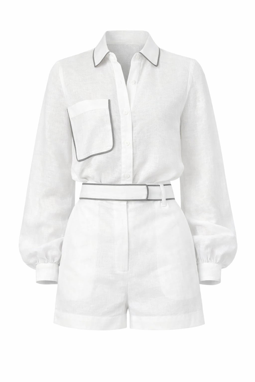 Women’s Cotton Linen Shirt & Shorts Set – Contrast Color Summer Outfit