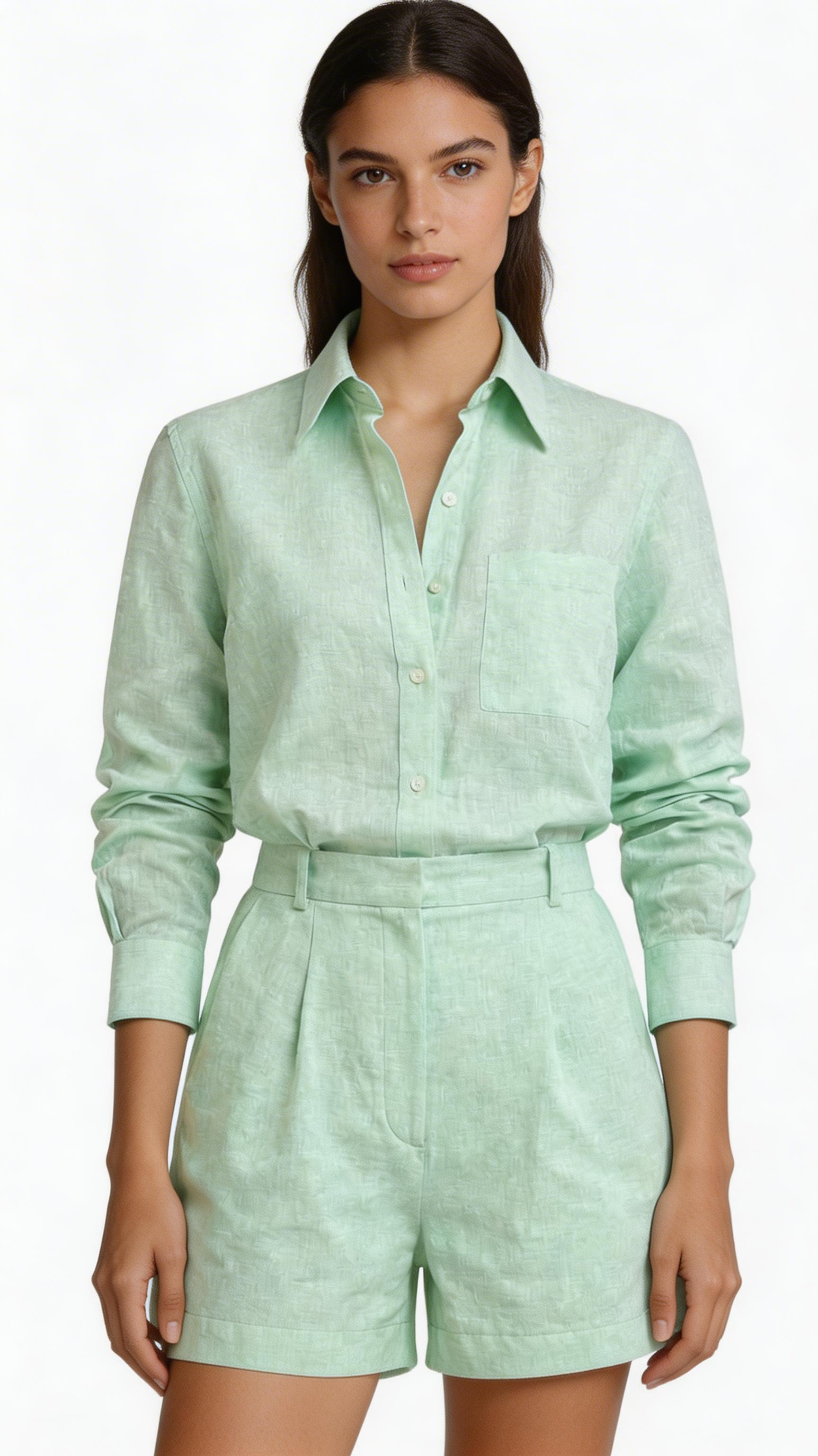 Women’s Casual 2-Piece Shirt & Shorts Set – Button Detail Summer Outfit