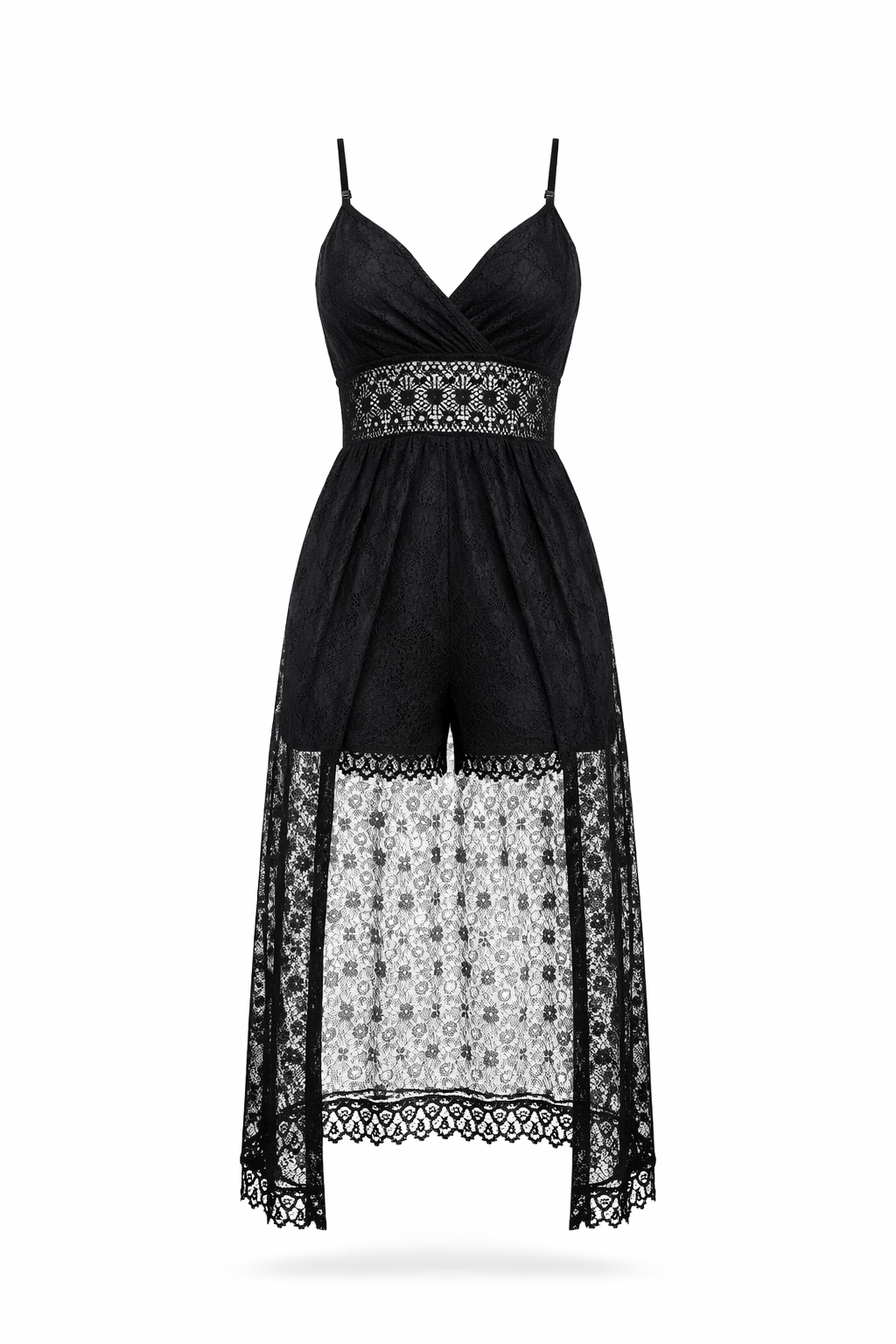Women’s Lace Trim Romper – Sleeveless V-Neck Summer Jumpsuit