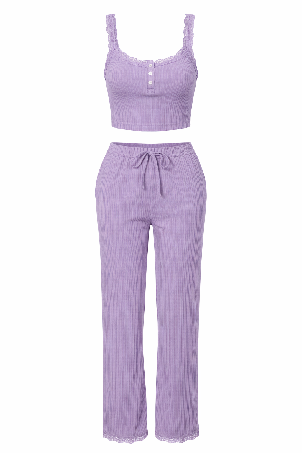 Women’s Lace Trim 2-Piece Pajama Set – Slim Fit Camisole & Pants Sleepwear