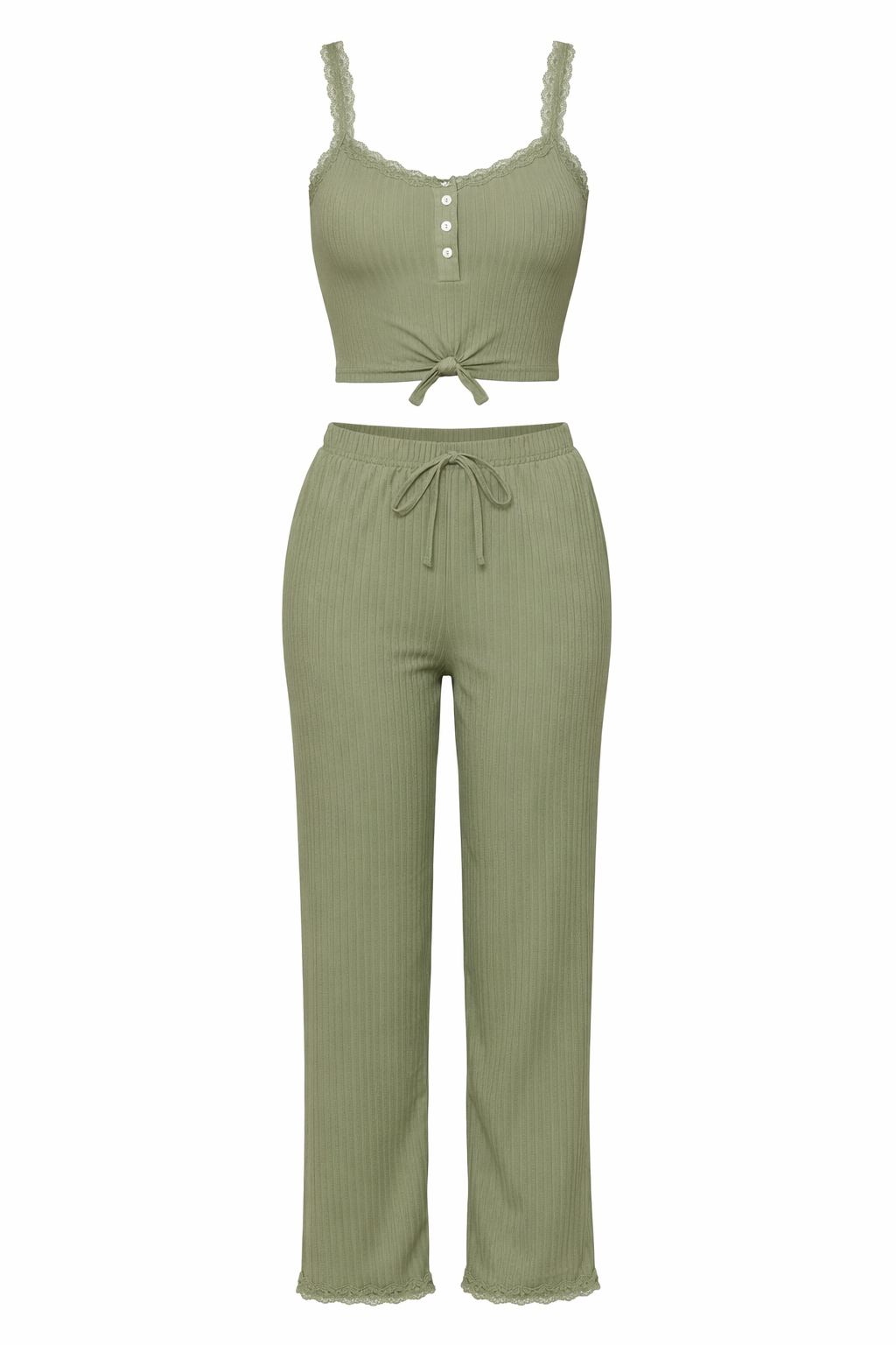 Women’s Lace Trim 2-Piece Pajama Set – Slim Fit Camisole & Pants Sleepwear