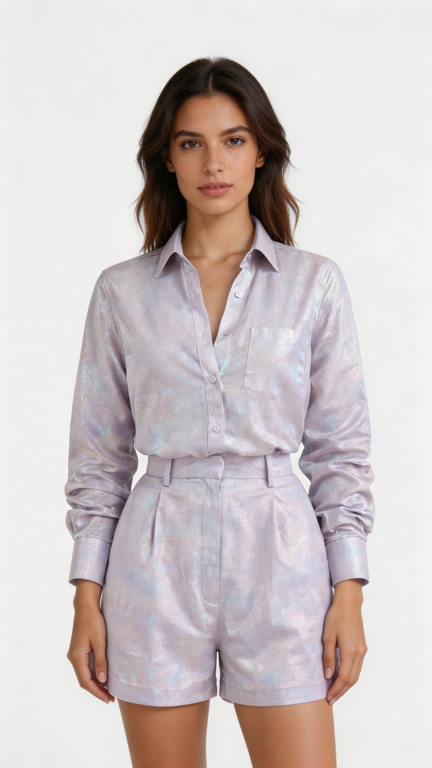 Women’s Casual 2-Piece Shirt & Shorts Set – Button Detail Summer Outfit
