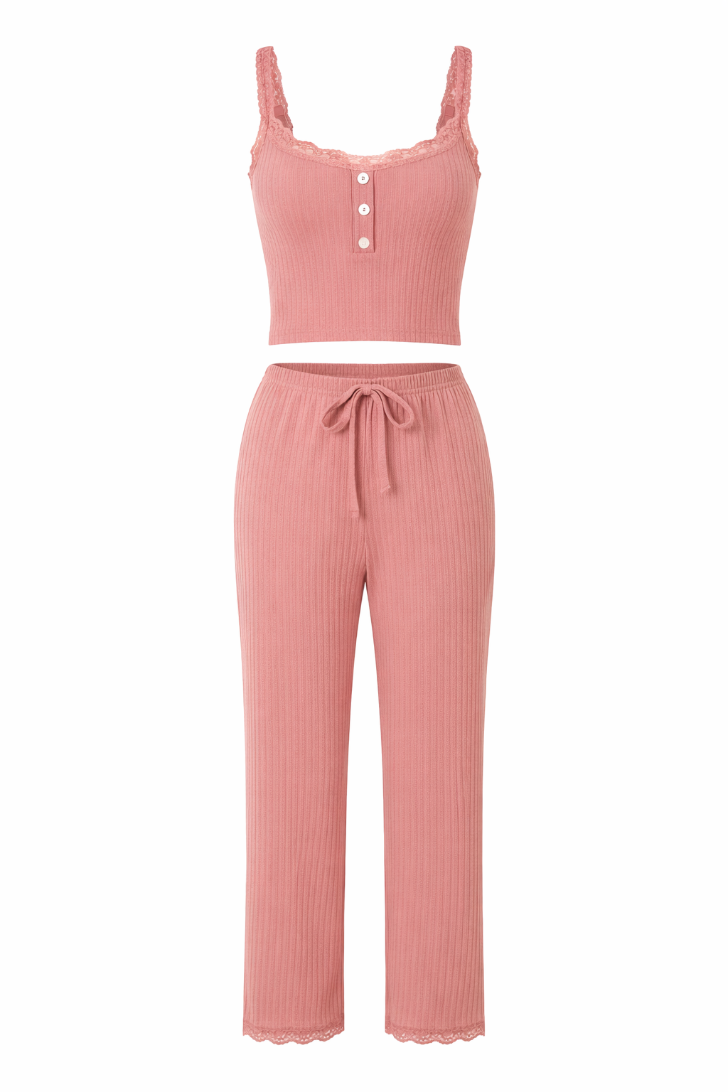 Women’s Lace Trim 2-Piece Pajama Set – Slim Fit Camisole & Pants Sleepwear