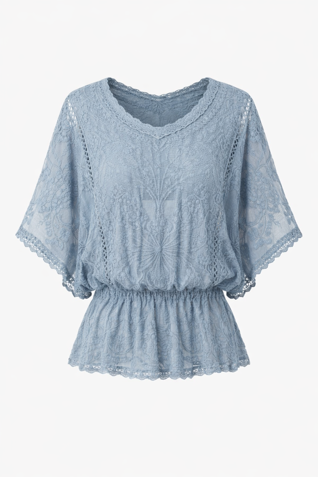 Women’s Lace Trim Chiffon Blouse – Elegant Floral Butterfly Shirt Top