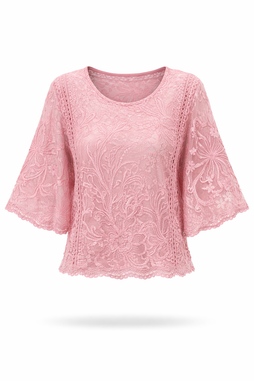 Women’s Lace Trim Chiffon Blouse – Elegant Floral Butterfly Shirt Top
