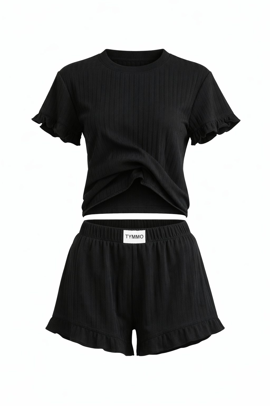 Women Ribbed Pajama Set Short Sleeve Top Shorts Loungewear