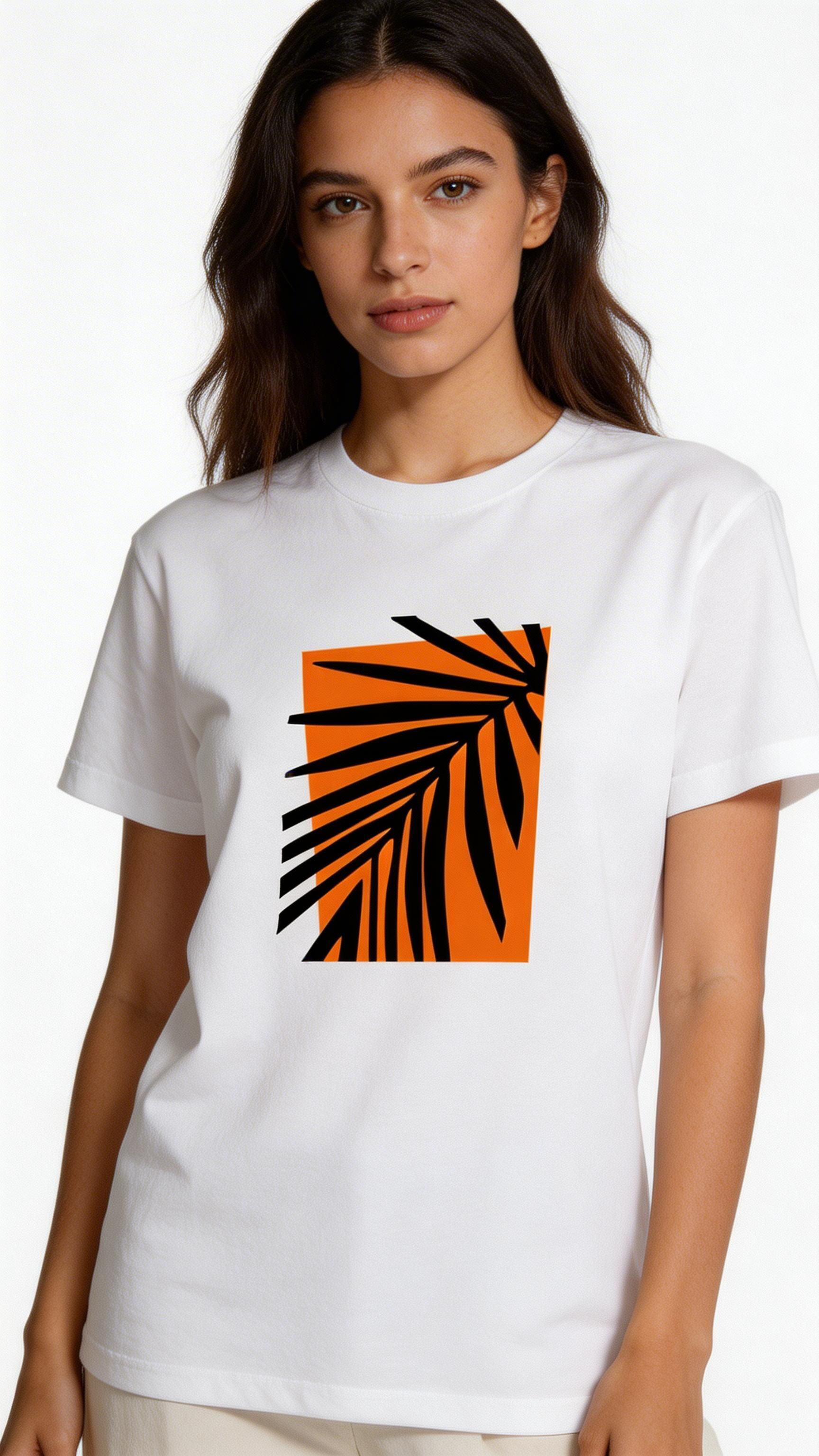 Women’s Vintage Orange Leaf Print T-Shirt – Casual Y2K Summer Cotton Tee