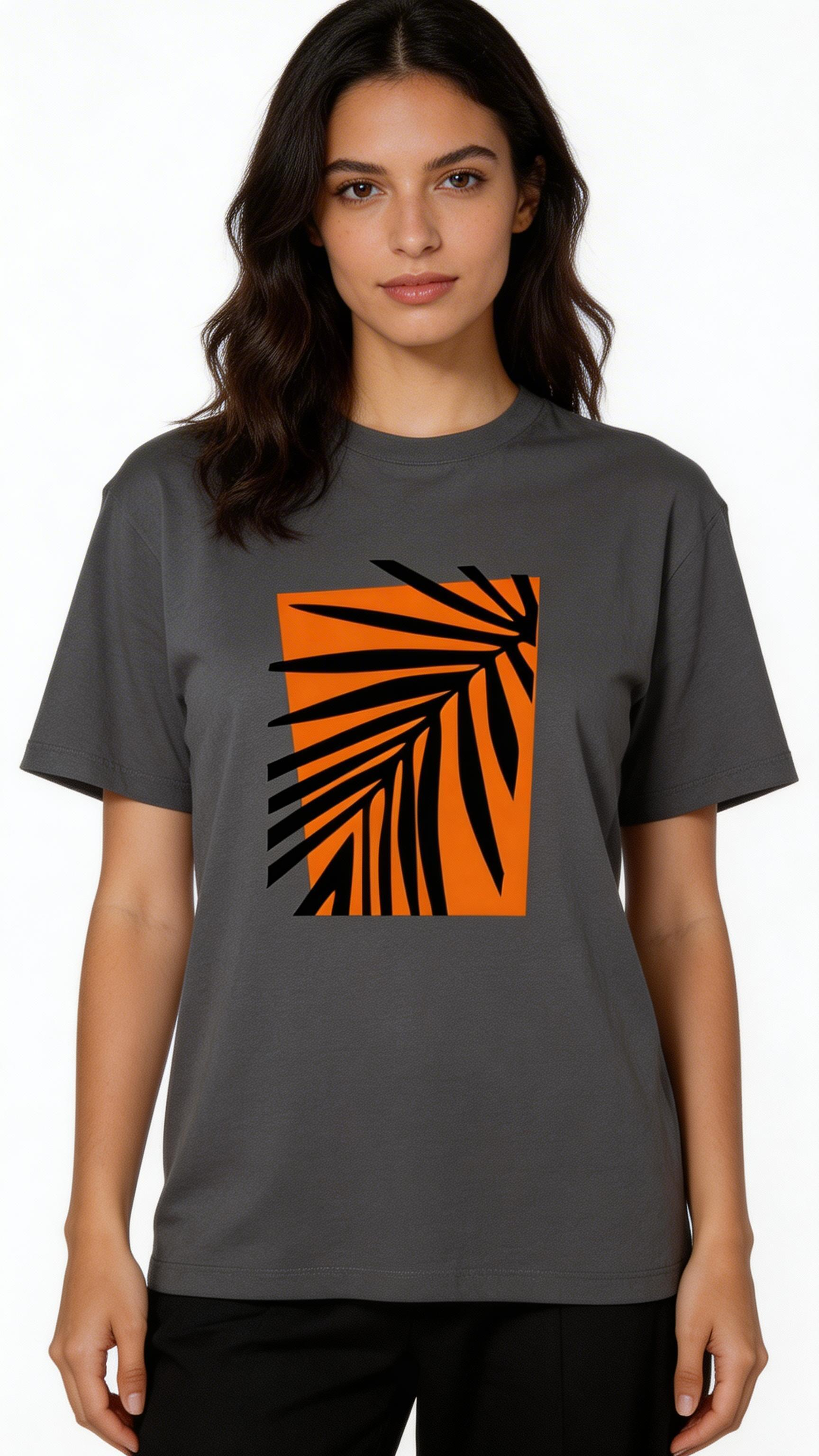 Women’s Vintage Orange Leaf Print T-Shirt – Casual Y2K Summer Cotton Tee