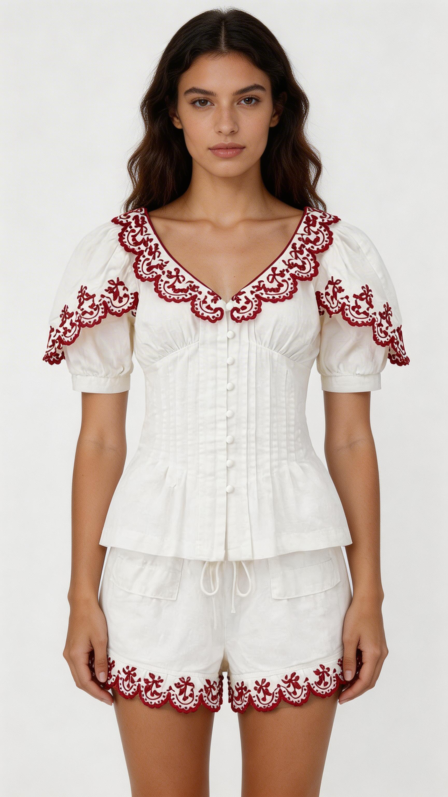 Women’s Floral Peter Pan Collar Shirt & Shorts Set – Slim Summer Outfit