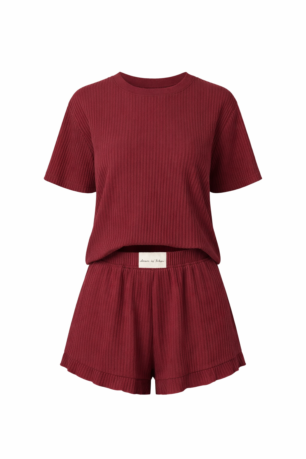 Women Ribbed Pajama Set Short Sleeve Top Shorts Loungewear