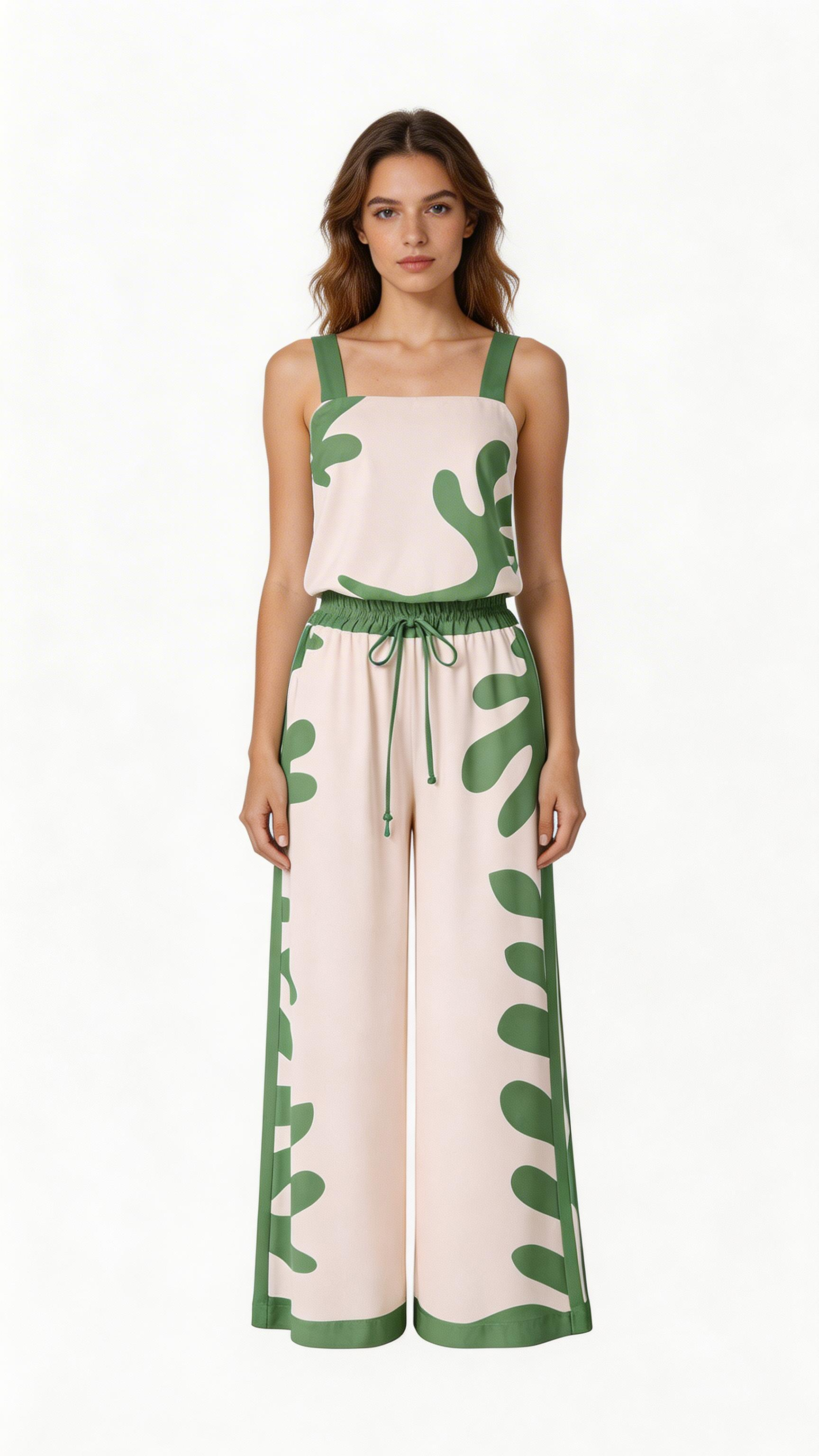 Women’s Printed Vest & Wide Leg Pants Set – Sleeveless Summer Outfit