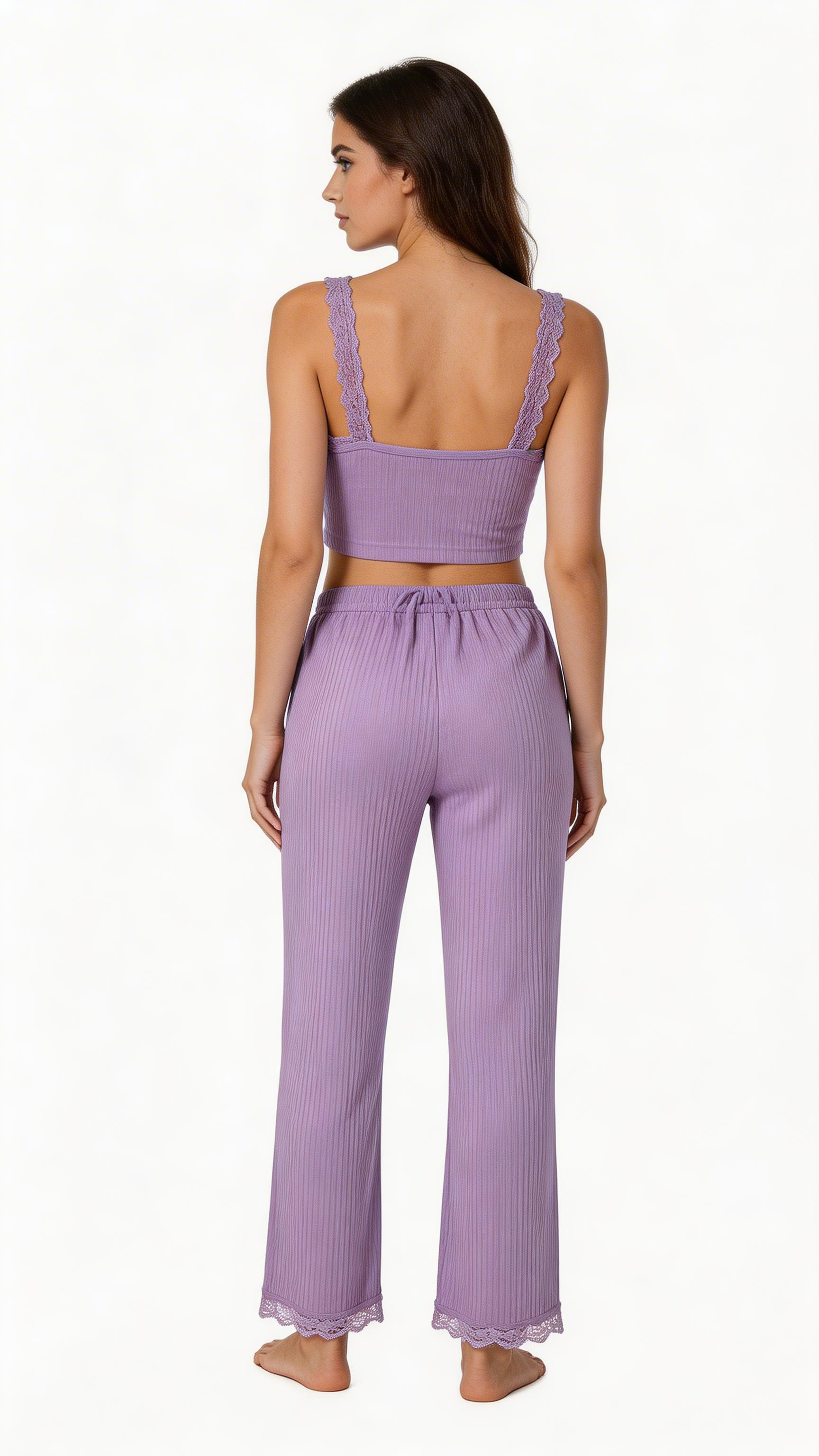 Women’s Lace Trim 2-Piece Pajama Set – Slim Fit Camisole & Pants Sleepwear