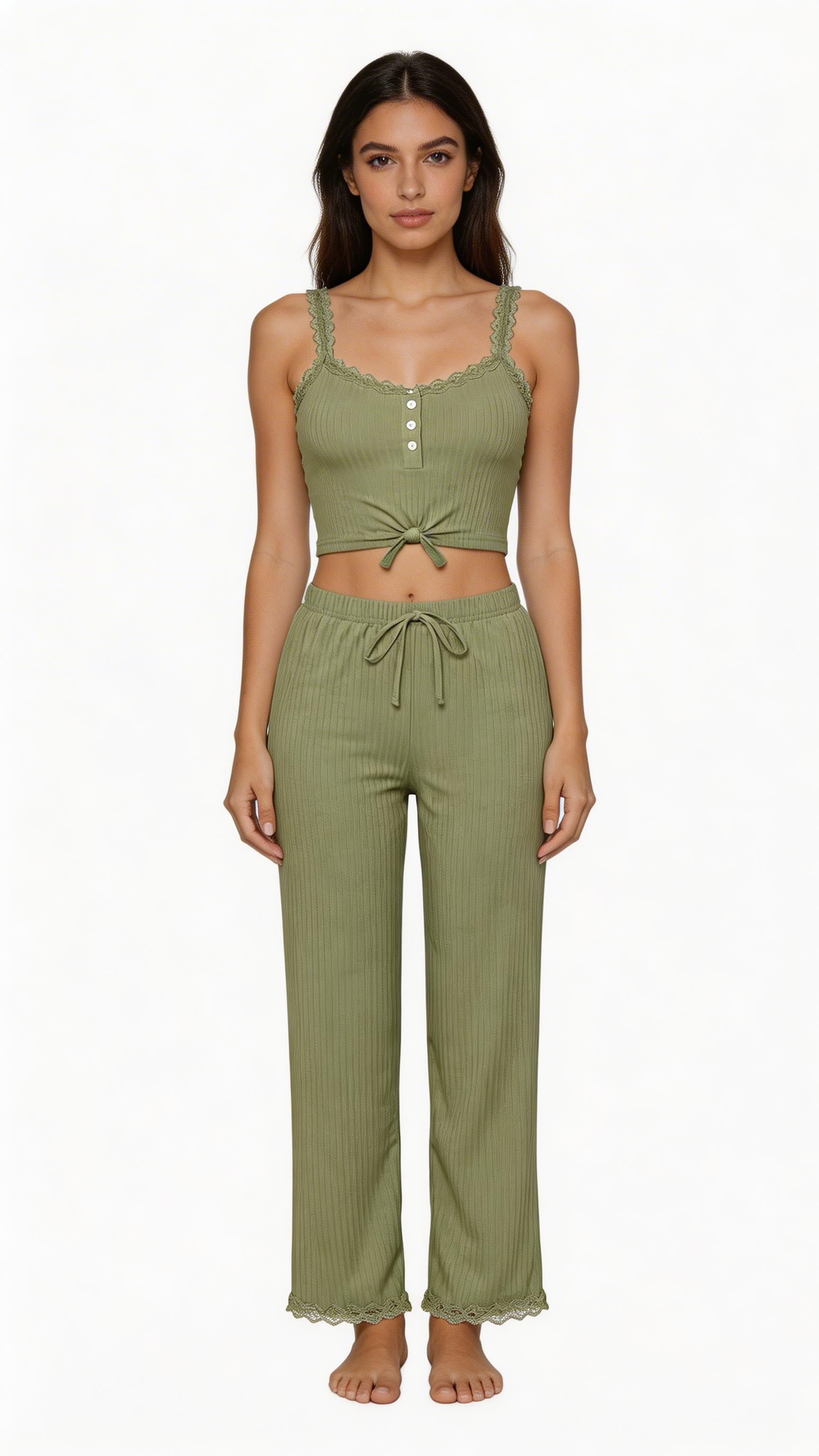 Women’s Lace Trim 2-Piece Pajama Set – Slim Fit Camisole & Pants Sleepwear