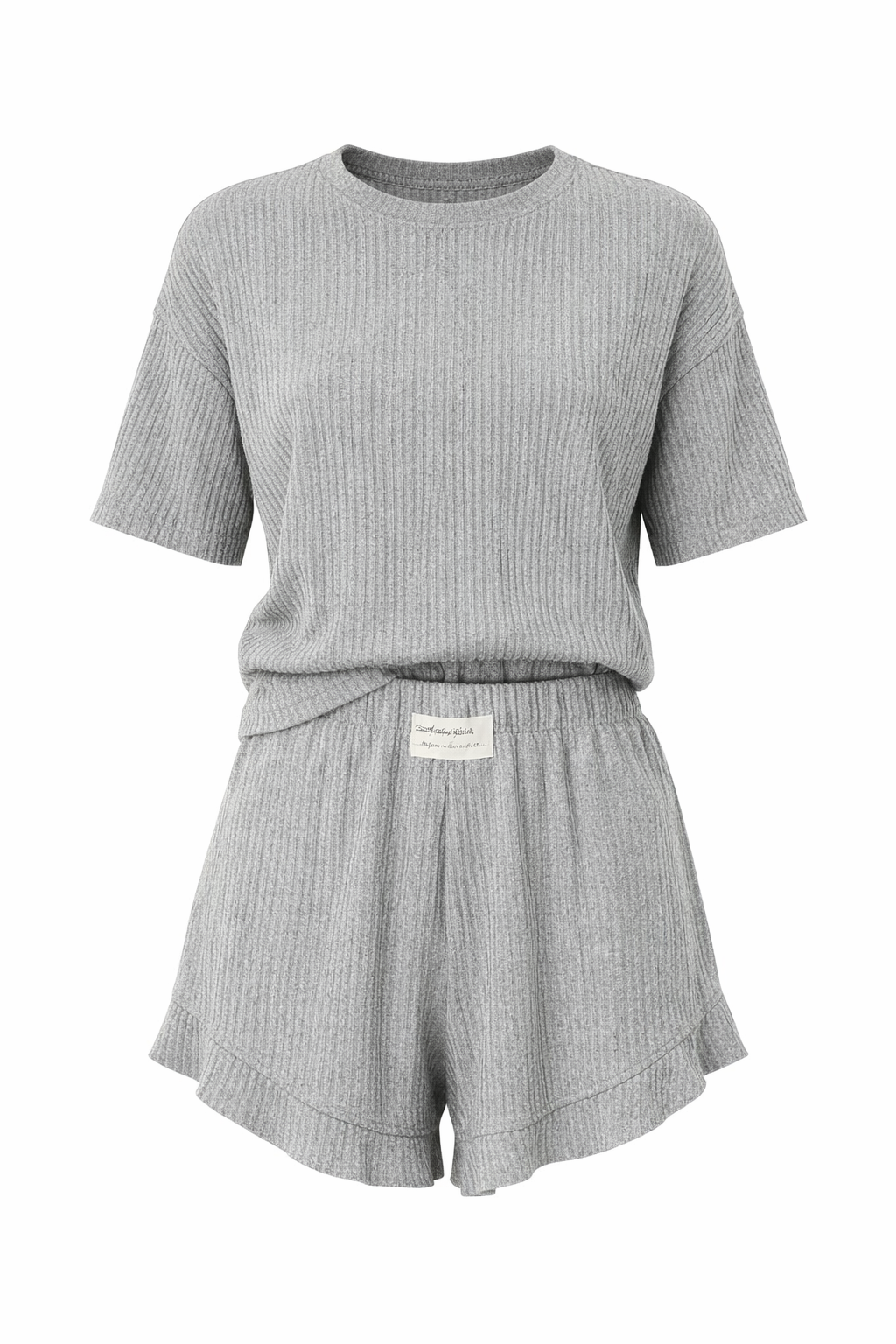 Women Ribbed Pajama Set Short Sleeve Top Shorts Loungewear