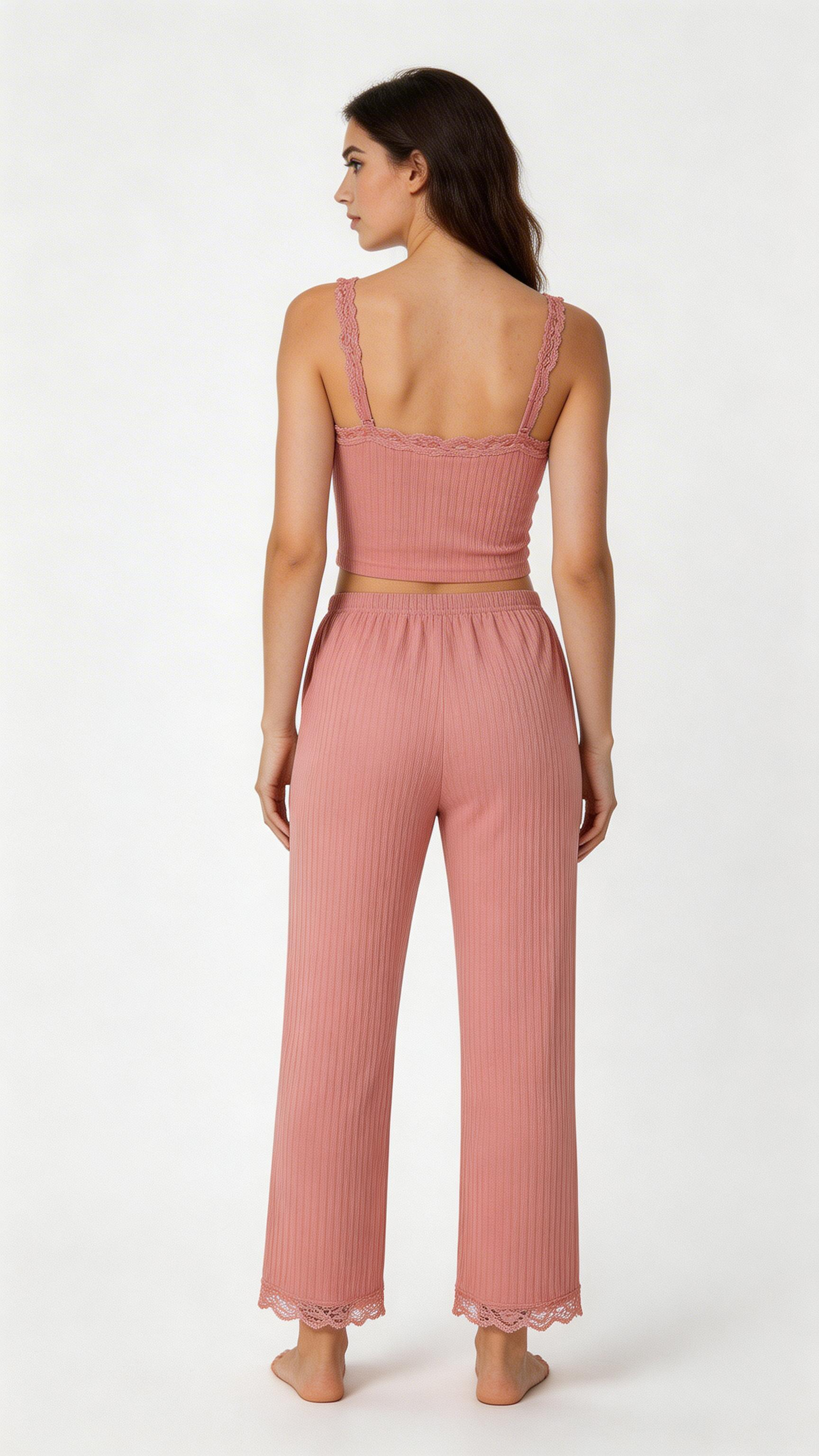 Women’s Lace Trim 2-Piece Pajama Set – Slim Fit Camisole & Pants Sleepwear