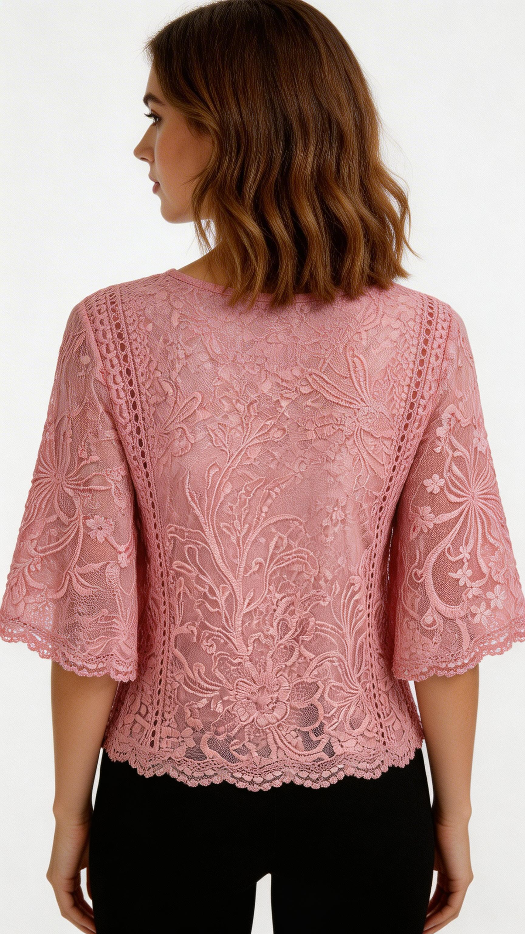 Women’s Lace Trim Chiffon Blouse – Elegant Floral Butterfly Shirt Top