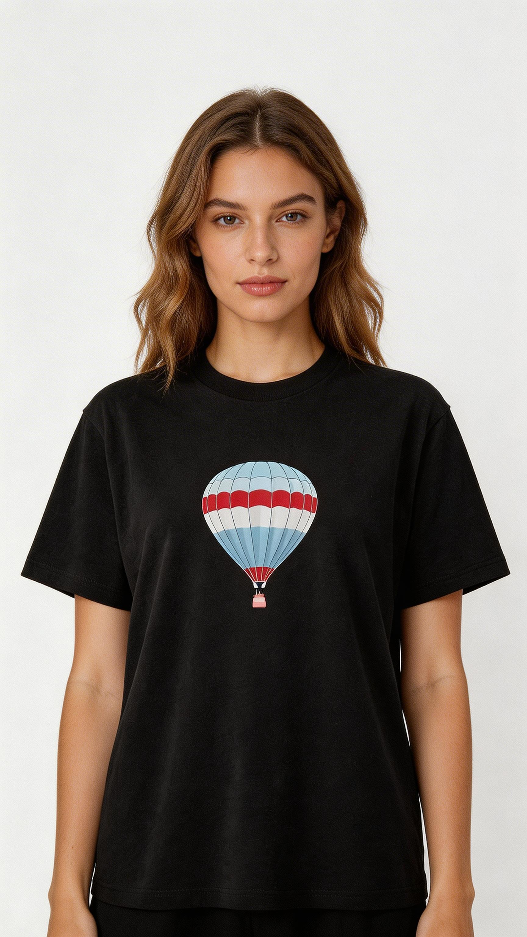 Women’s Watercolor Hot Air Balloon Print Cotton T-Shirt – Casual Loose Fit Summer Top
