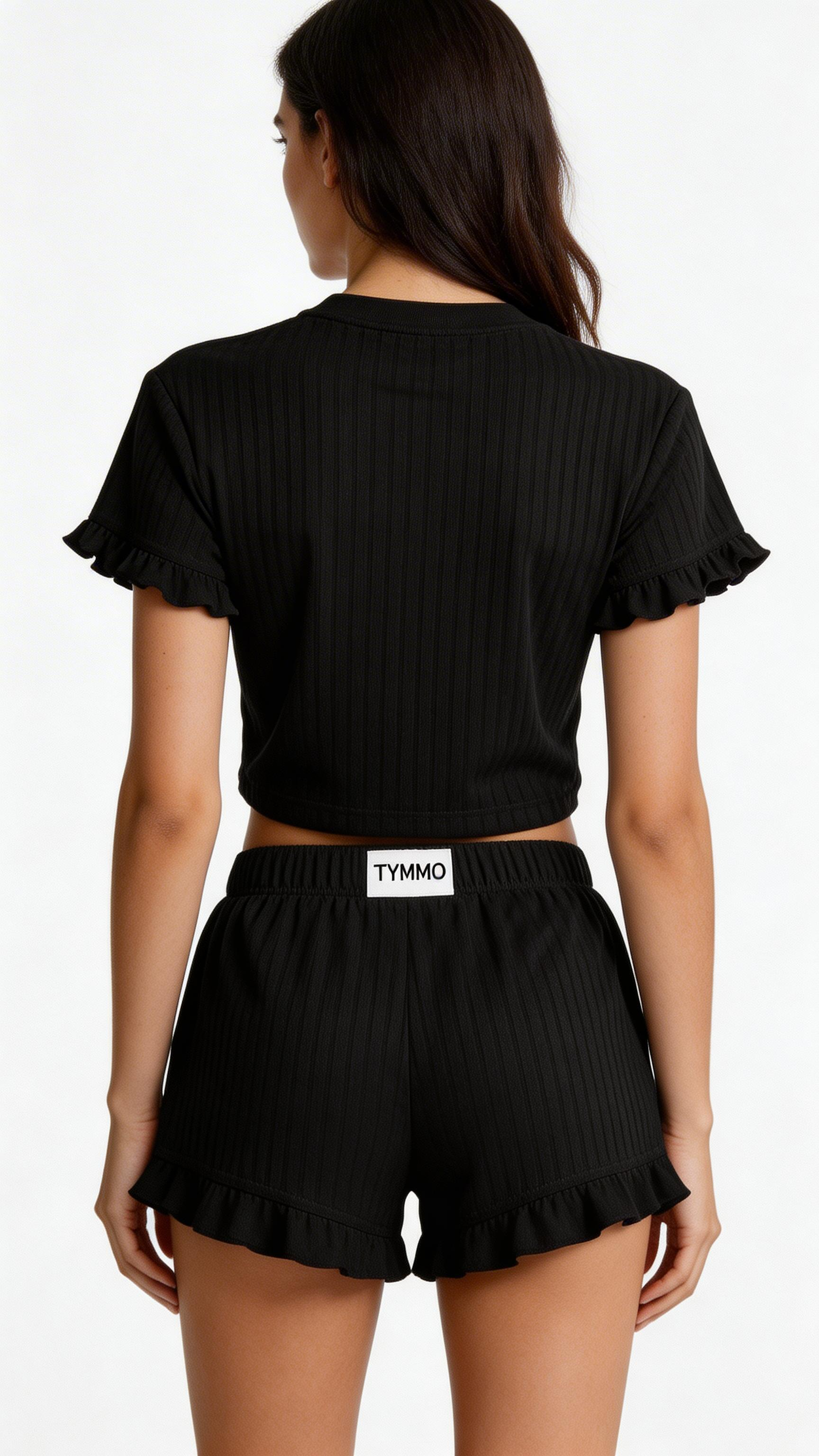 Women Ribbed Pajama Set Short Sleeve Top Shorts Loungewear