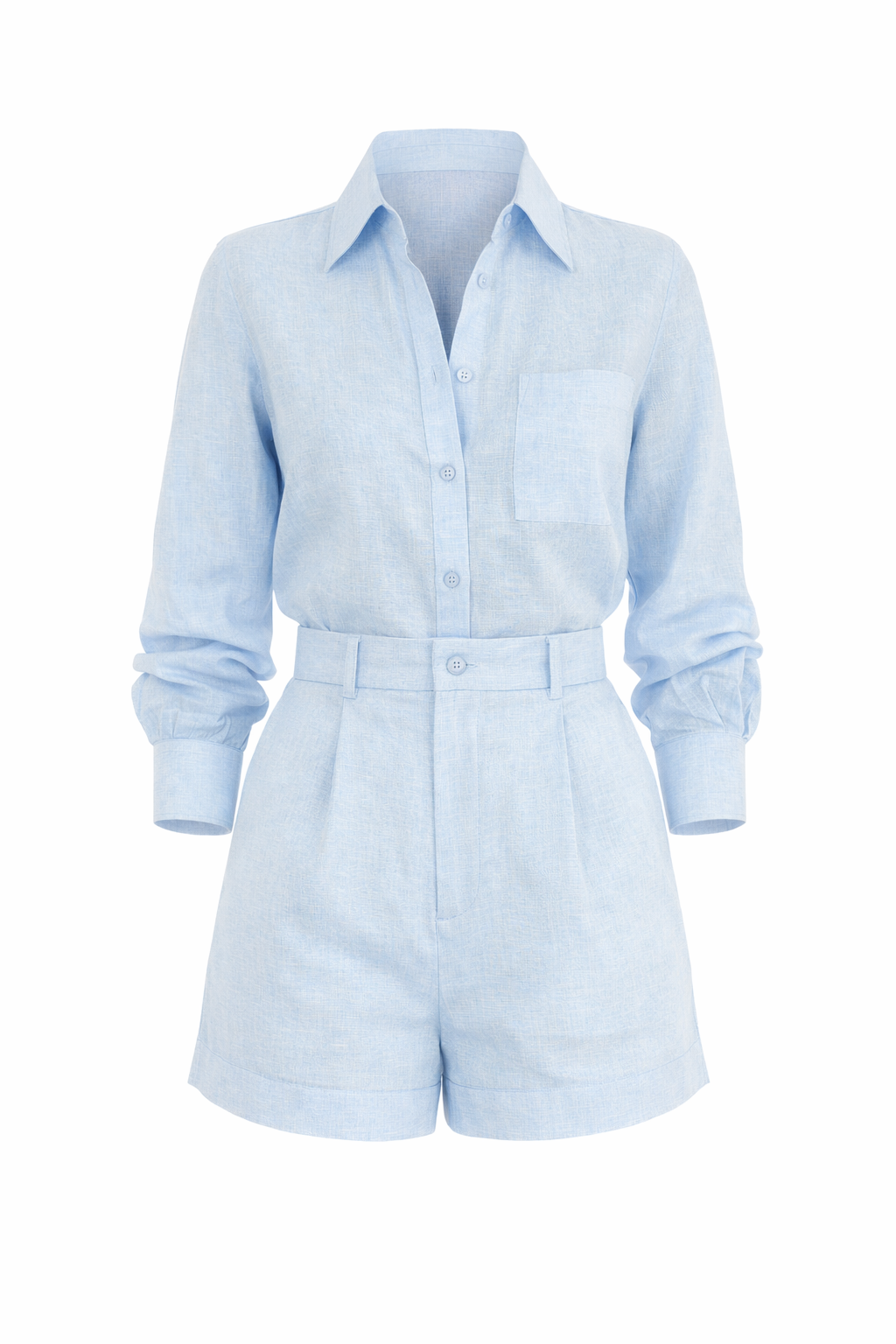 Women’s Casual 2-Piece Shirt & Shorts Set – Button Detail Summer Outfit